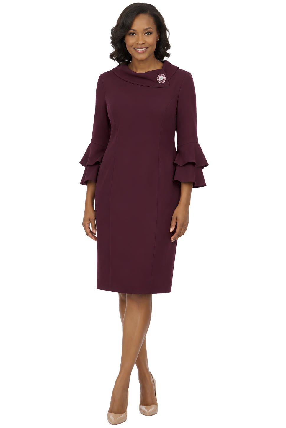 Draped Collar Bell Sleeve Shift Plus Size Dress – Giovanna Apparel - Especially Yours