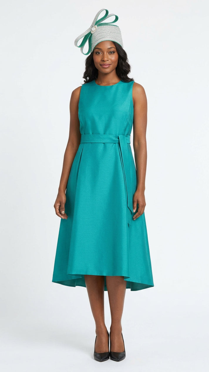 Sleeveless Full Flare Hi-Lo Drs w/ Belt - Plus
