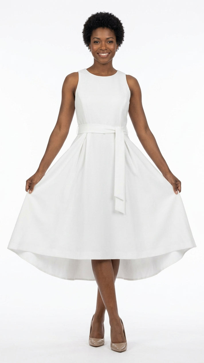 Sleeveless Full Flare Hi-Lo Drs w/ Belt - Plus