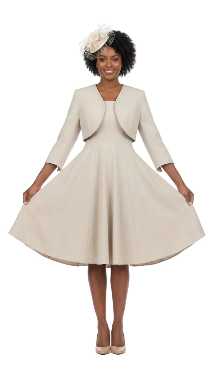 2pc Multi-Paneled Flare Dress w/ Bolero Jkt