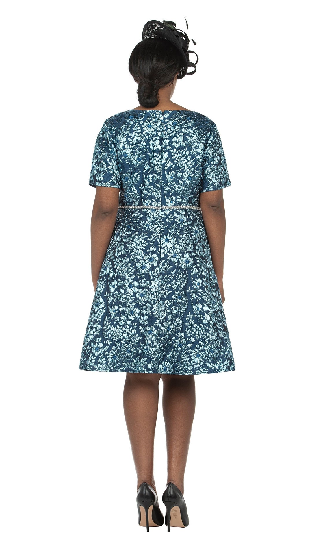 Short Slv Brocade A-line Dress