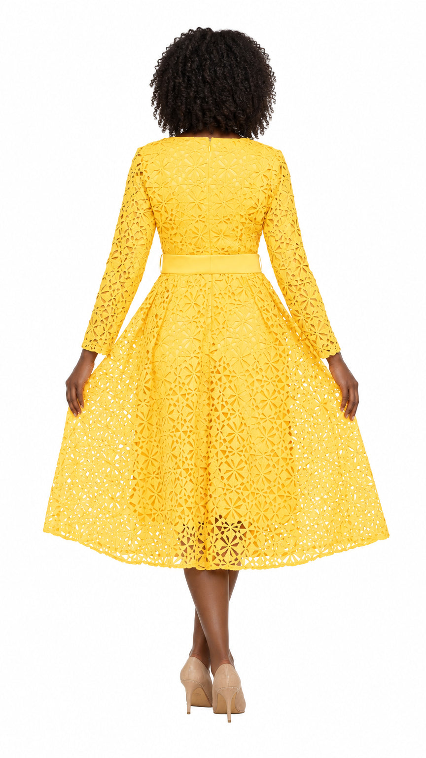 Elegant Bloom Eyelet Lace A-line Belted Dress-Plus
