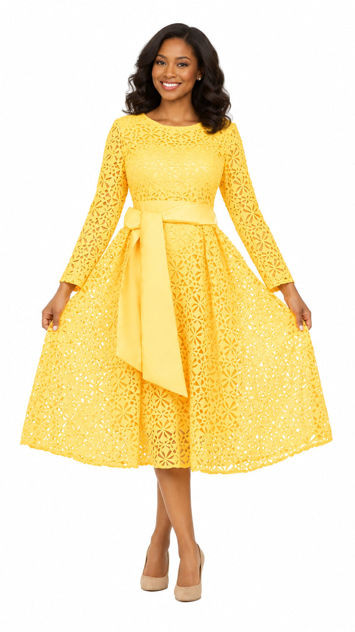 Elegant Bloom Eyelet Lace Fit & Flare Belted Dress