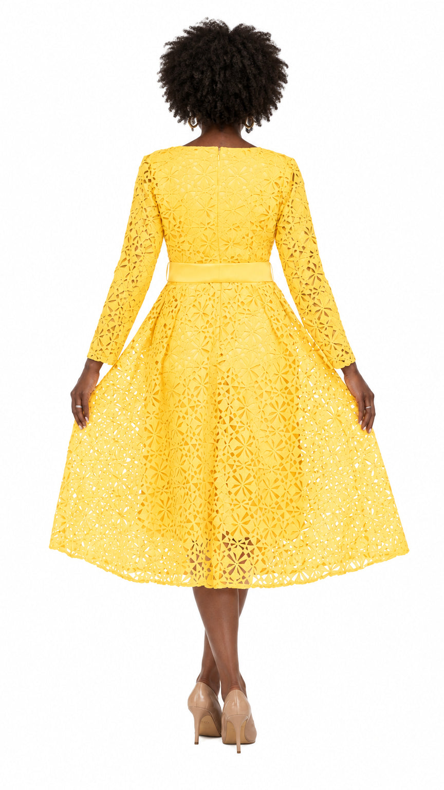 Elegant Bloom Eyelet Lace Fit & Flare Belted Dress