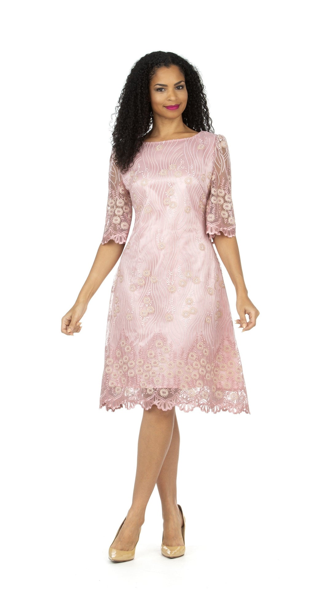 1pc Short Slv Lux Lace A-line Dress