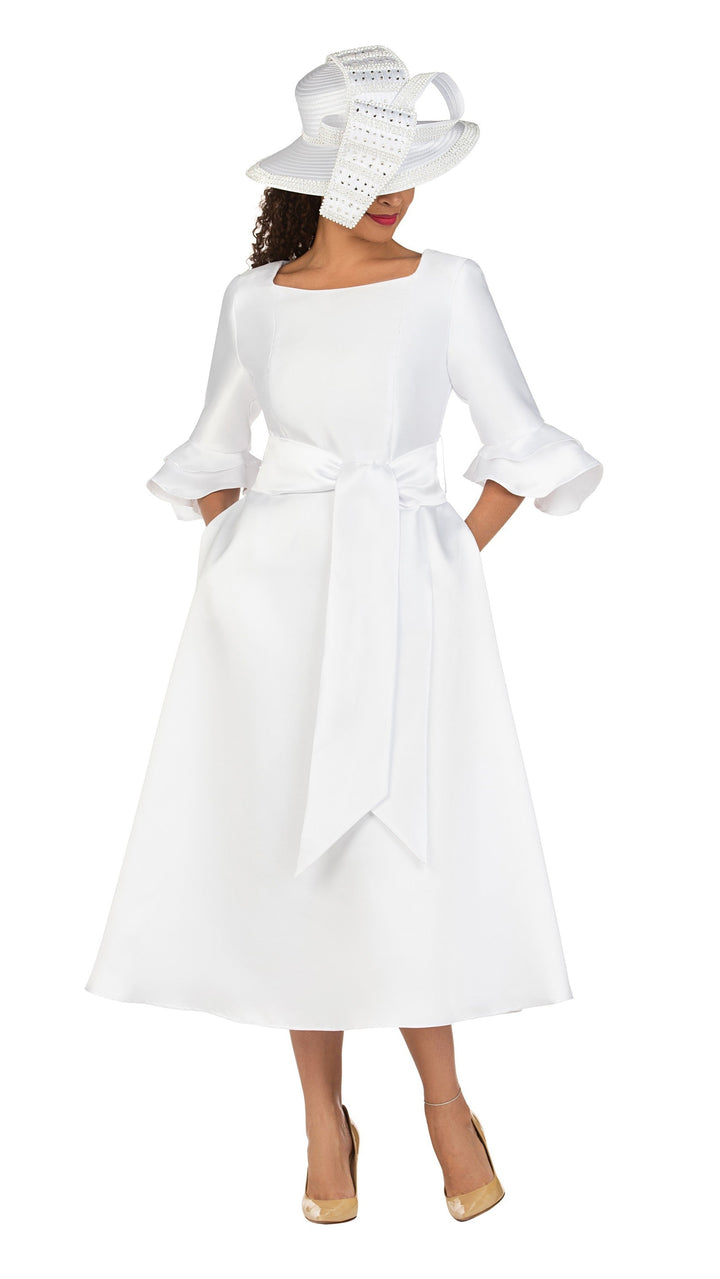 Silky Twill Ruffle Sleeve A-line Sash Dress-Plus