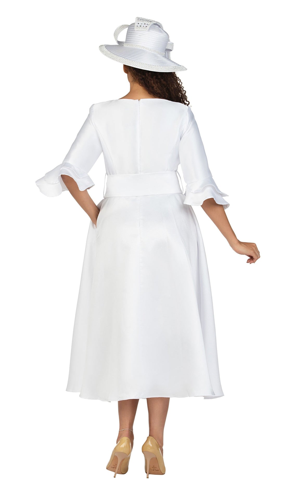 Silky Twill Ruffle Sleeve A-line Sash Dress-Plus