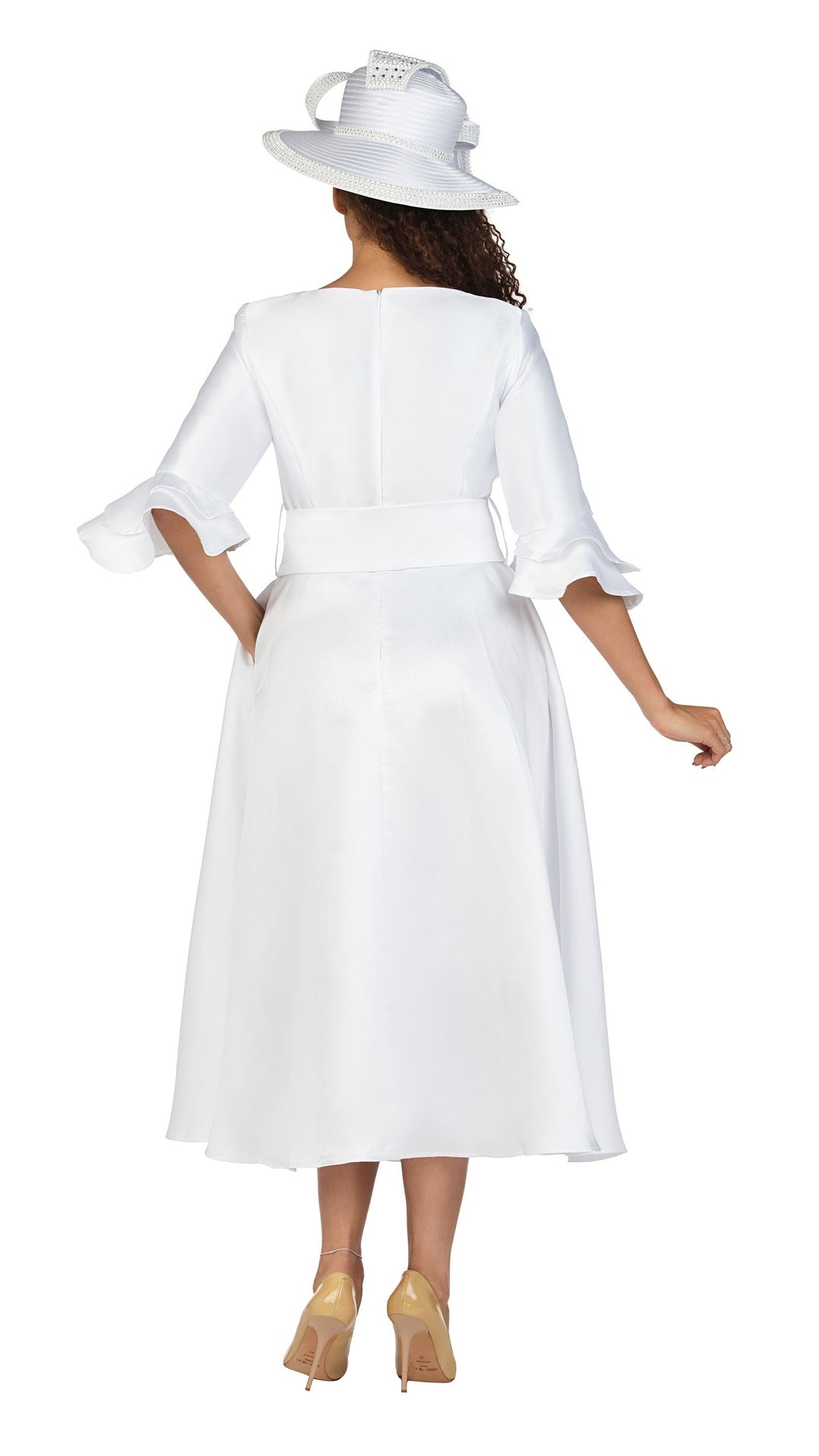 Silky Twill Ruffle Sleeve A-line Sash Dress
