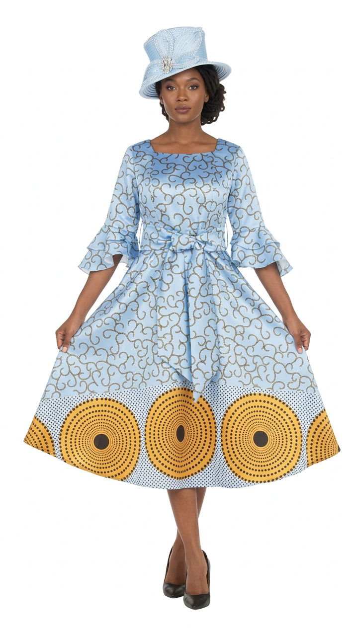 Silky Twill Fit&Flare Drs w/ Belt in Print-Plus
