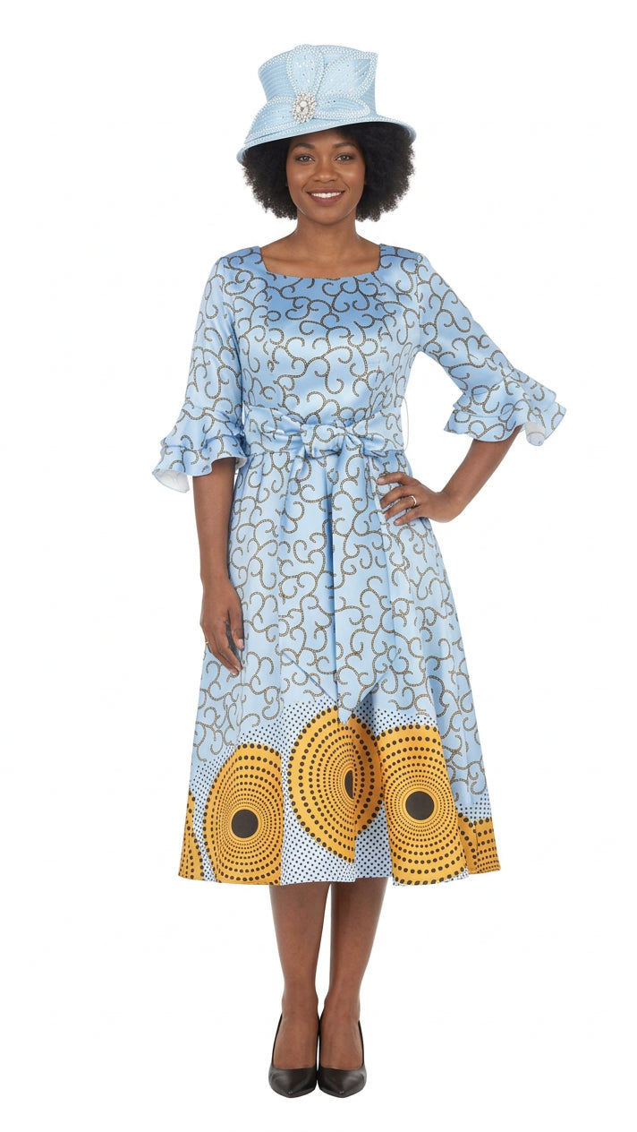 Silky Twill Fit&Flare Drs w/ Belt in Print-Plus