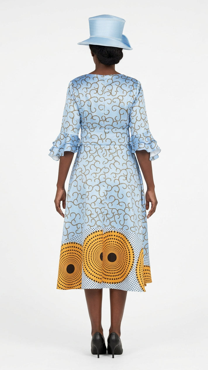 Silky Twill Fit&Flare Drs w/ Belt in Print-Plus
