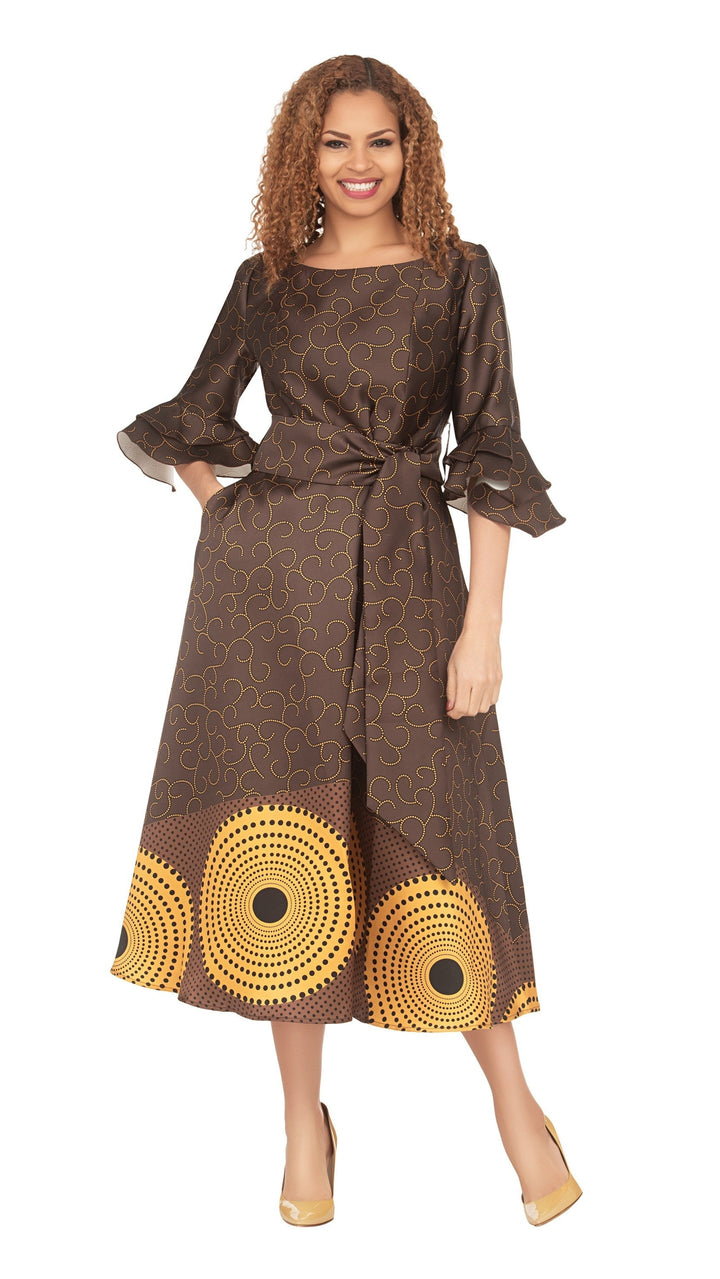 Silky Twill Fit&Flare Drs w/ Belt in Print-Plus