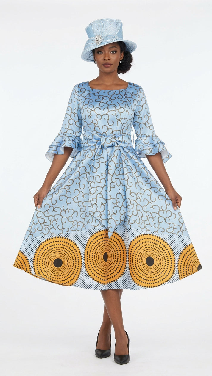 Silky Twill Fit&Flare Drs w/ Belt in African Print