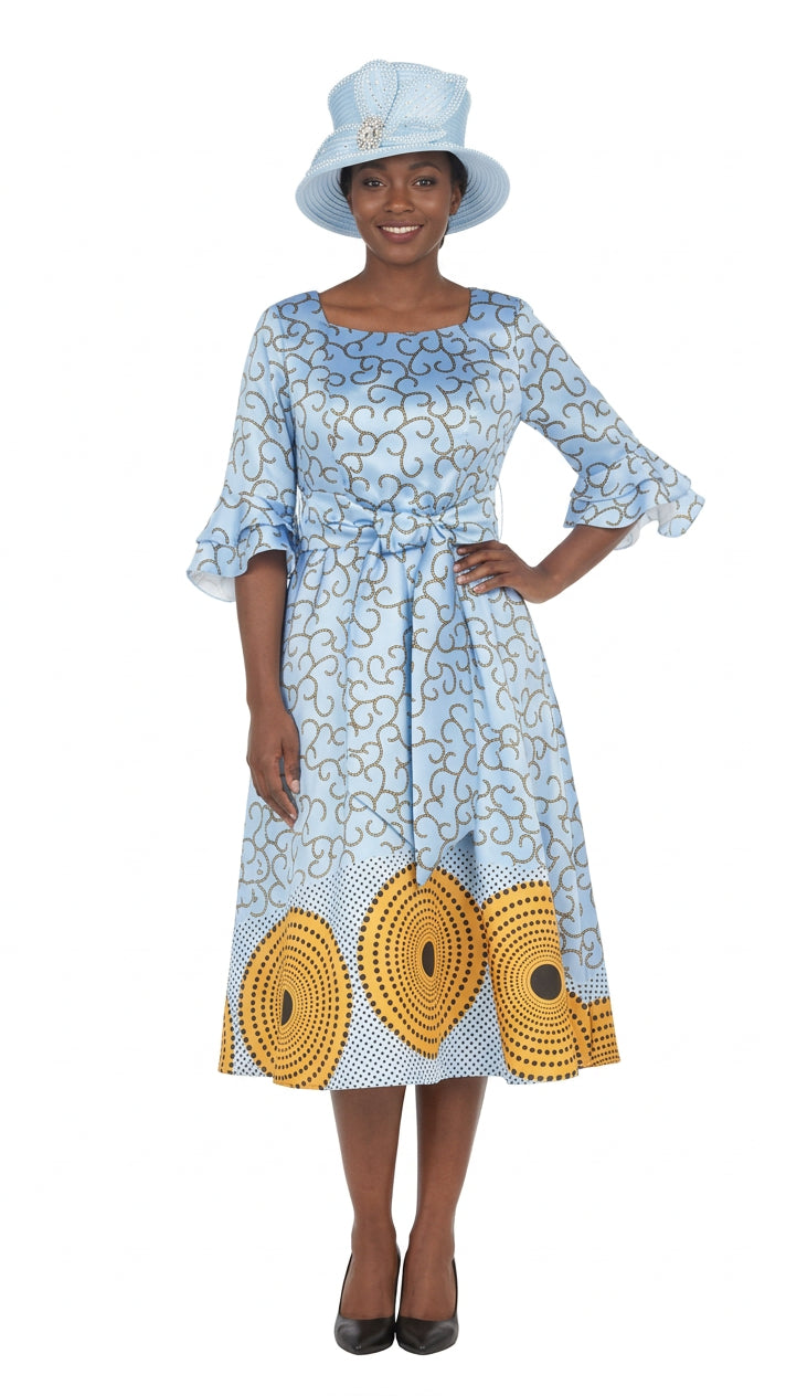 Silky Twill Fit&Flare Drs w/ Belt in African Print
