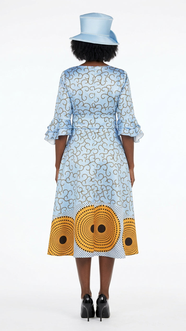 Silky Twill Fit&Flare Drs w/ Belt in African Print