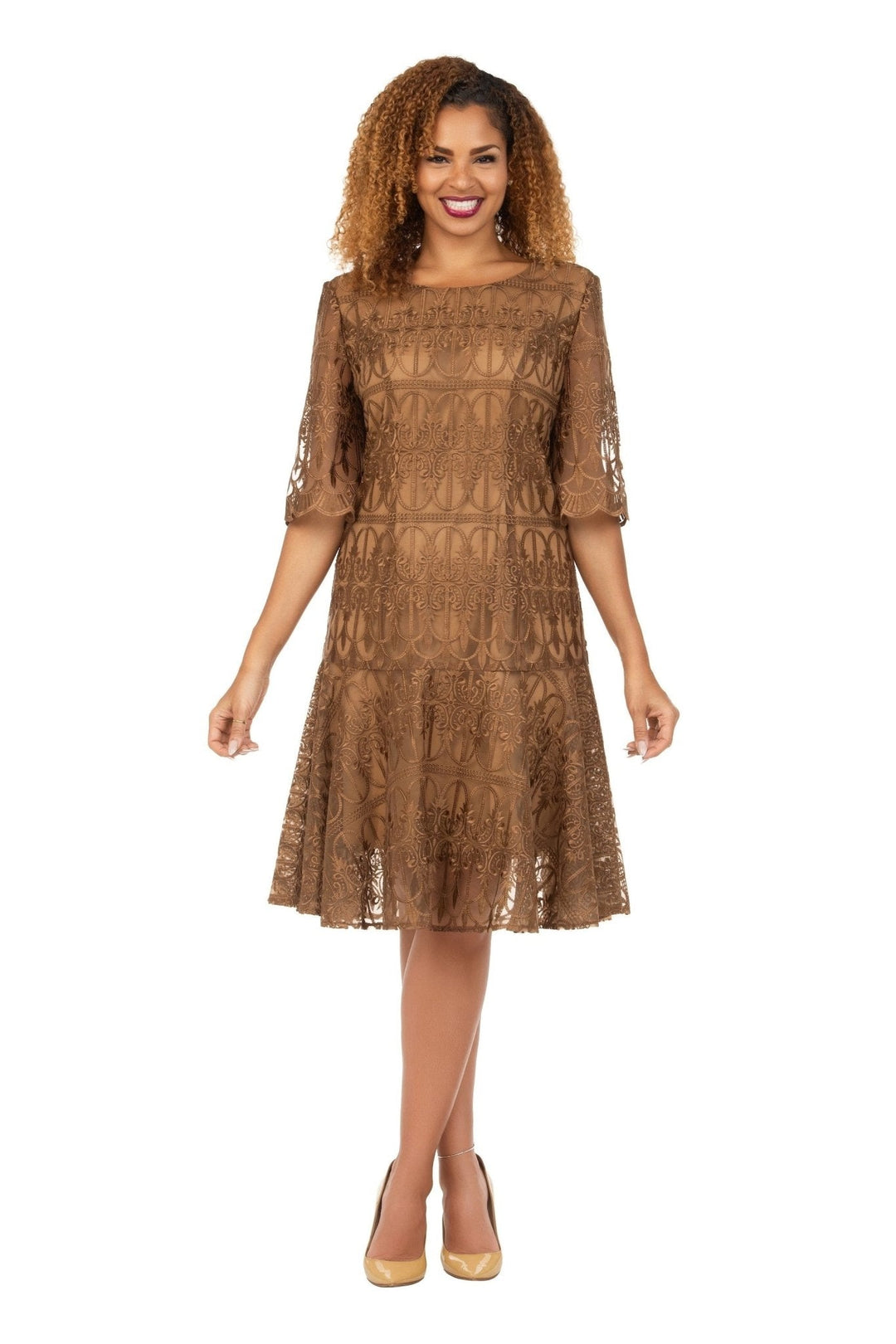 Ornate Lace Fit-and-Flare Midi Dress-Plus - Especially Yours