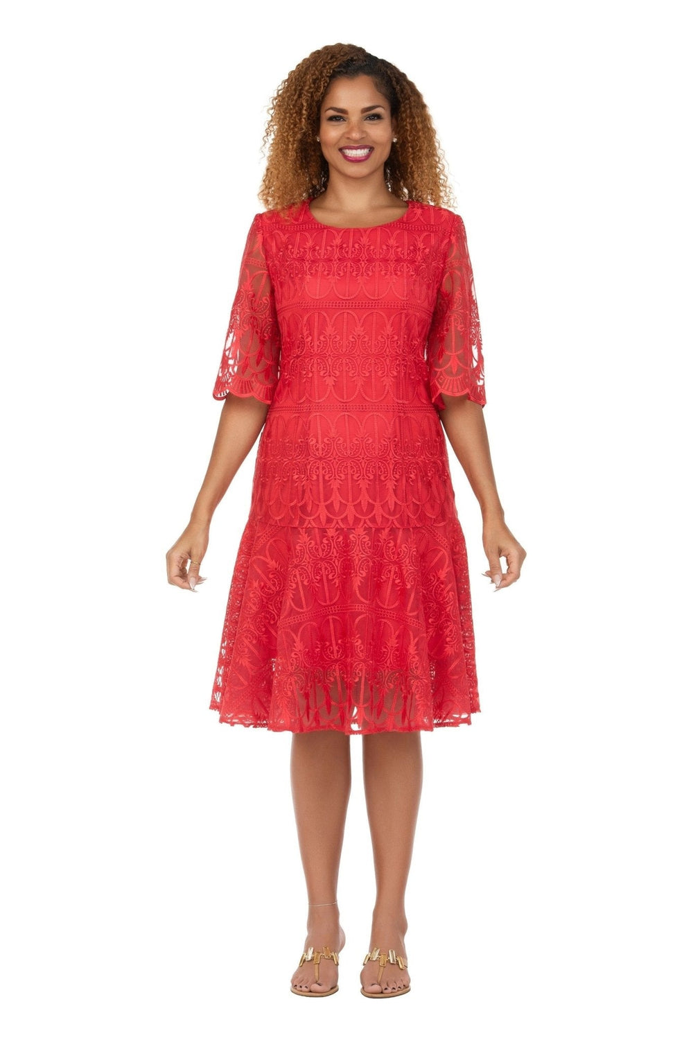 Ornate Lace Fit-and-Flare Midi Dress-Plus - Especially Yours