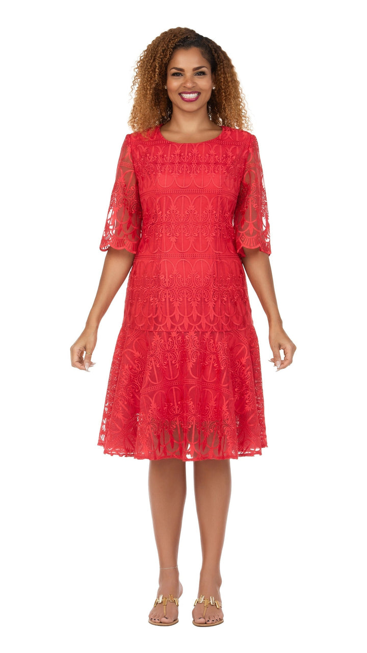 Ornate Lace Fit-and-Flare Midi Dress