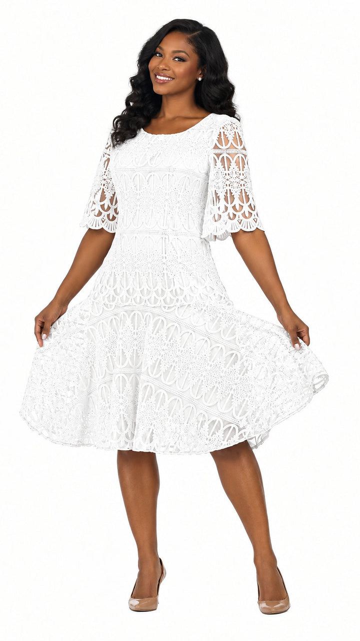 Ornate Lace Fit-and-Flare Midi Dress