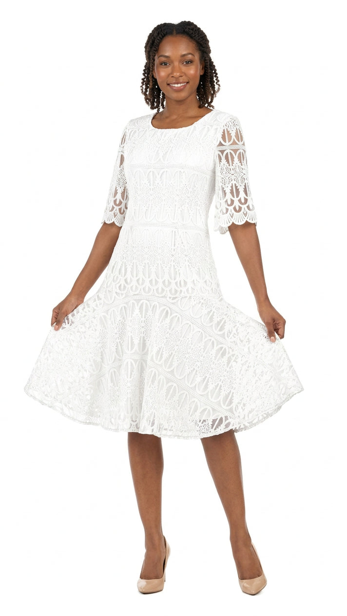 Ornate Lace Fit-and-Flare Midi Dress
