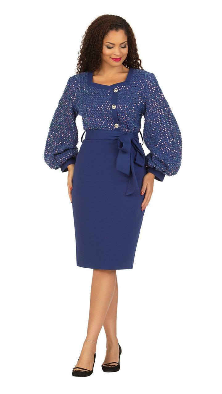 Denim/Sequins Combo Dress w/ Lantern Slvs