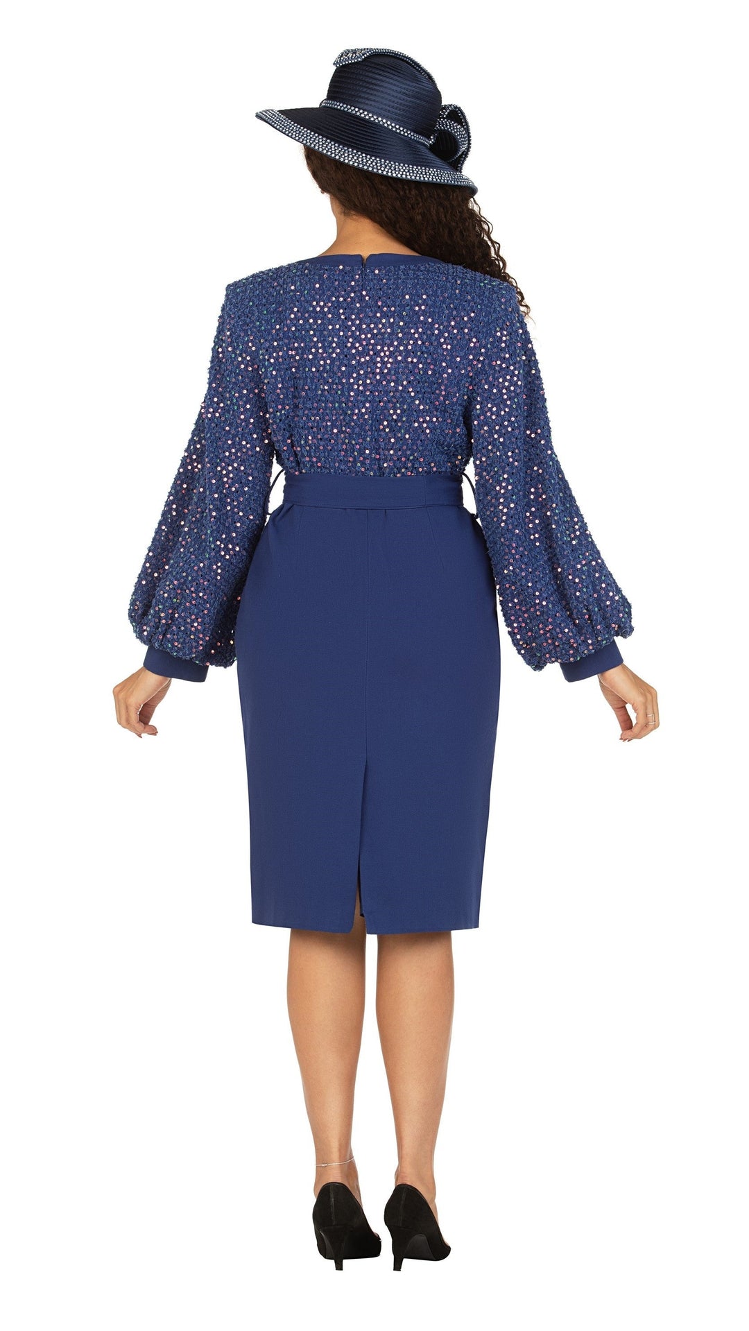 Denim/Sequins Combo Dress w/ Lantern Slvs