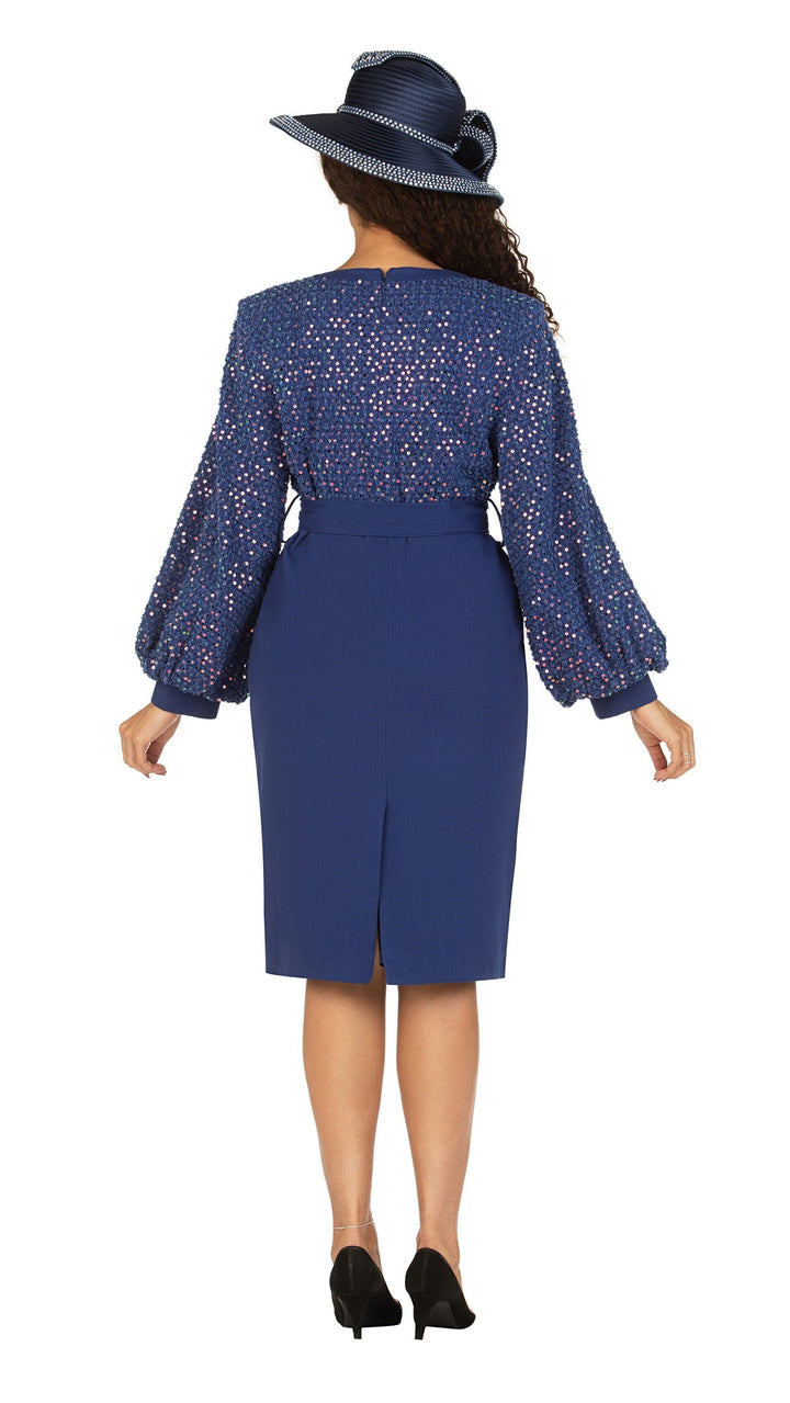 Denim/Sequins Combo Dress w/ Lantern Slvs