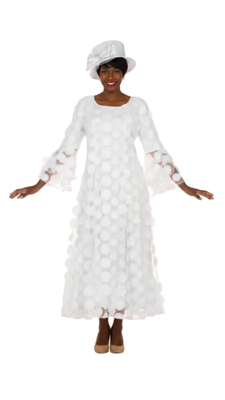 Elegant 3D Dot Mesh Bell Sleeve Maxi Dress
