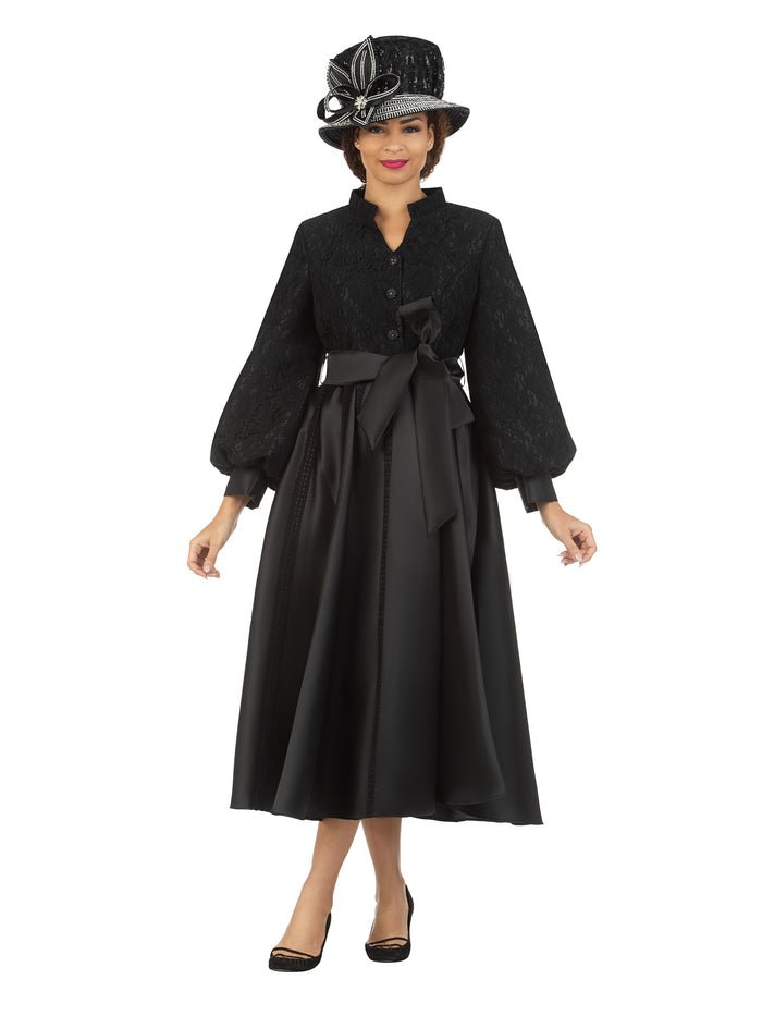 Balloon Slv Lace&Twill A-line Drs w/ Belt-Plus - Especially Yours