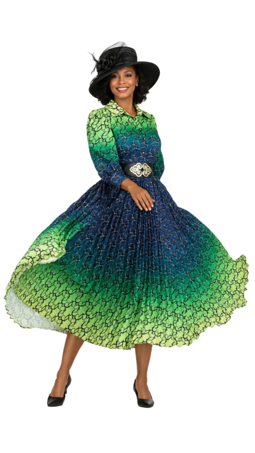 Ombre Print Flowy Pleats Drs w/ Belt-Plus