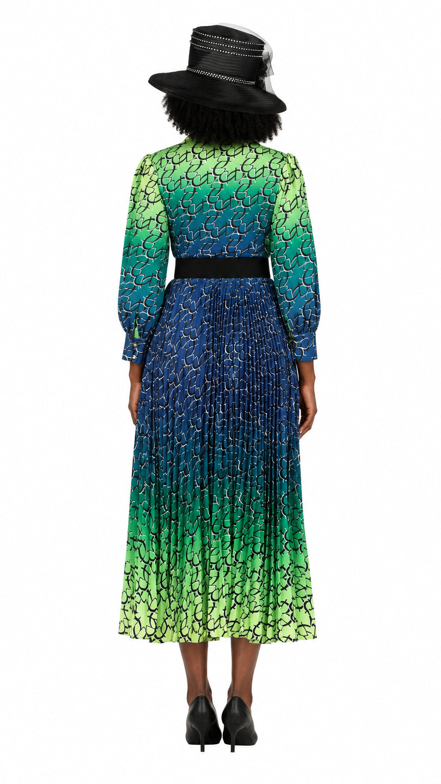 Ombre Print Flowy Pleats Drs w/ Belt-Plus