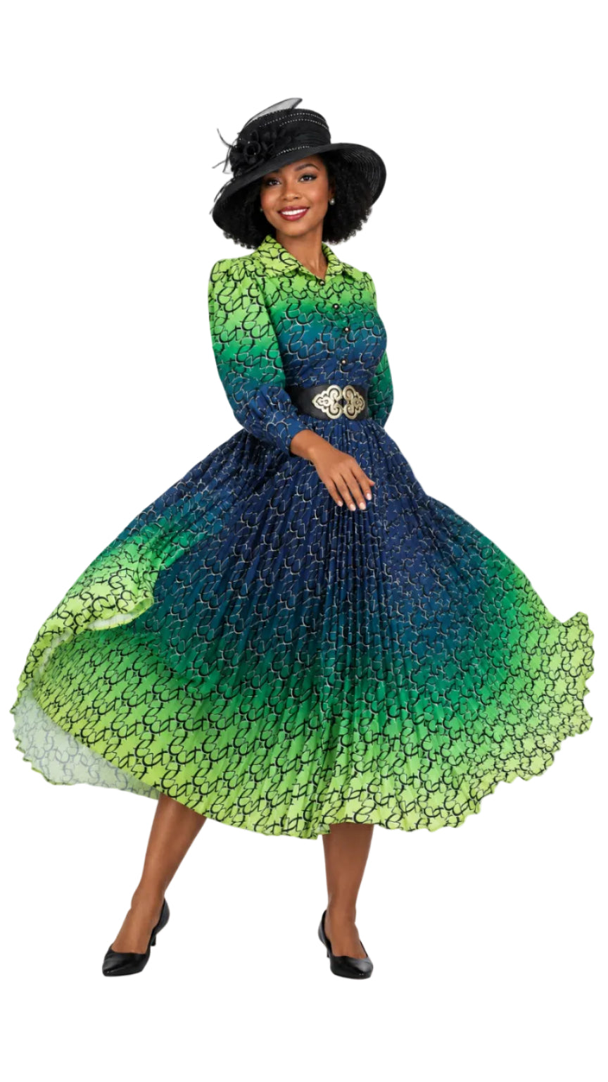 Ombre Print Flowy Pleats Drs w/ Belt