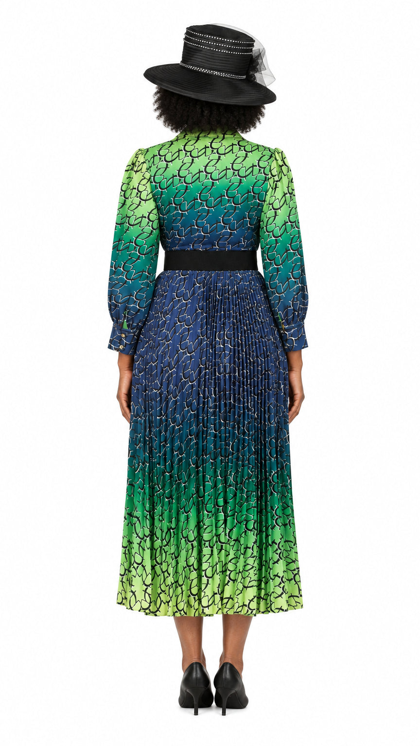 Ombre Print Flowy Pleats Drs w/ Belt