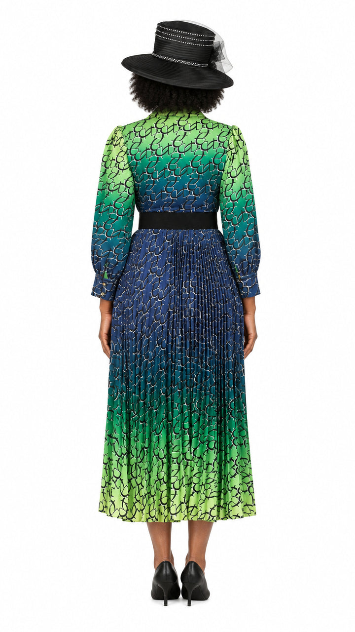 Ombre Print Flowy Pleats Drs w/ Belt