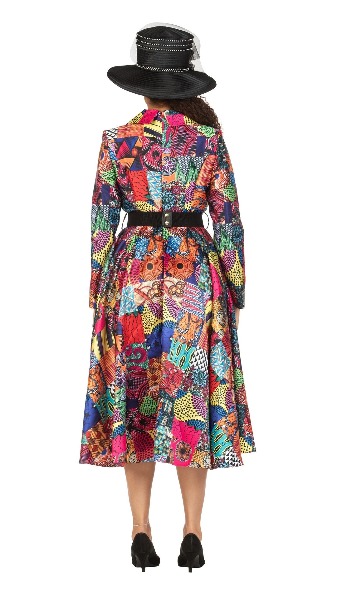 SHAWL COLLAR MULTI PRINT DRS W/ BELT