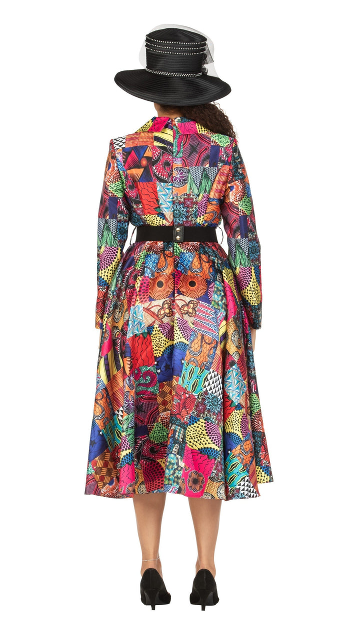 SHAWL COLLAR MULTI PRINT DRS W/ BELT