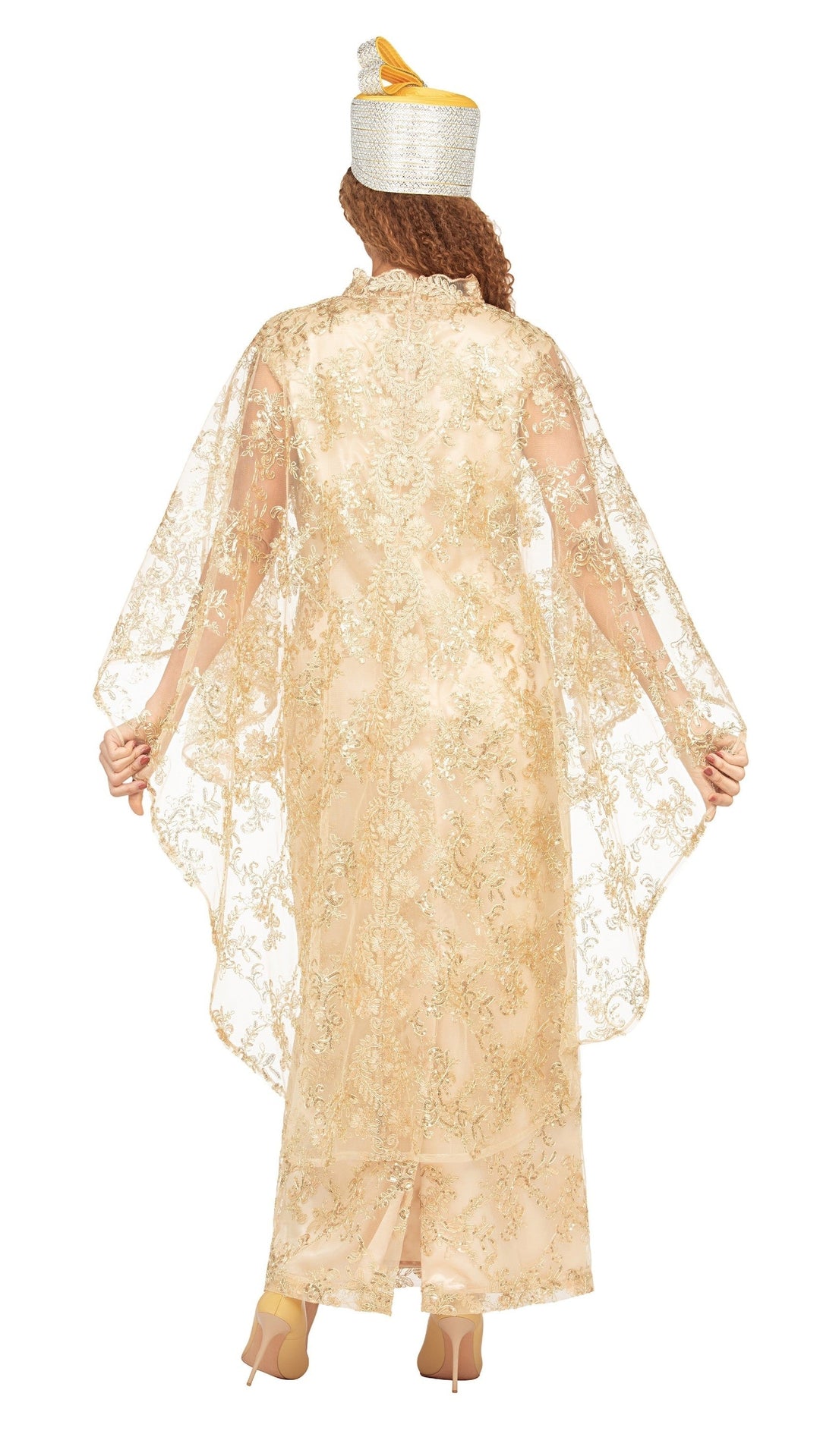 2pc Lux Sequined Lace Drs + Hi-low Cape-Plus