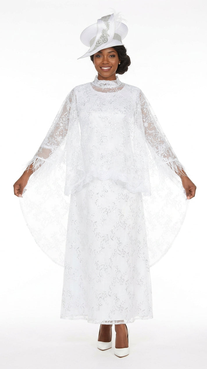 2pc Lux Sequined Lace Drs + Hi-low Cape-Plus