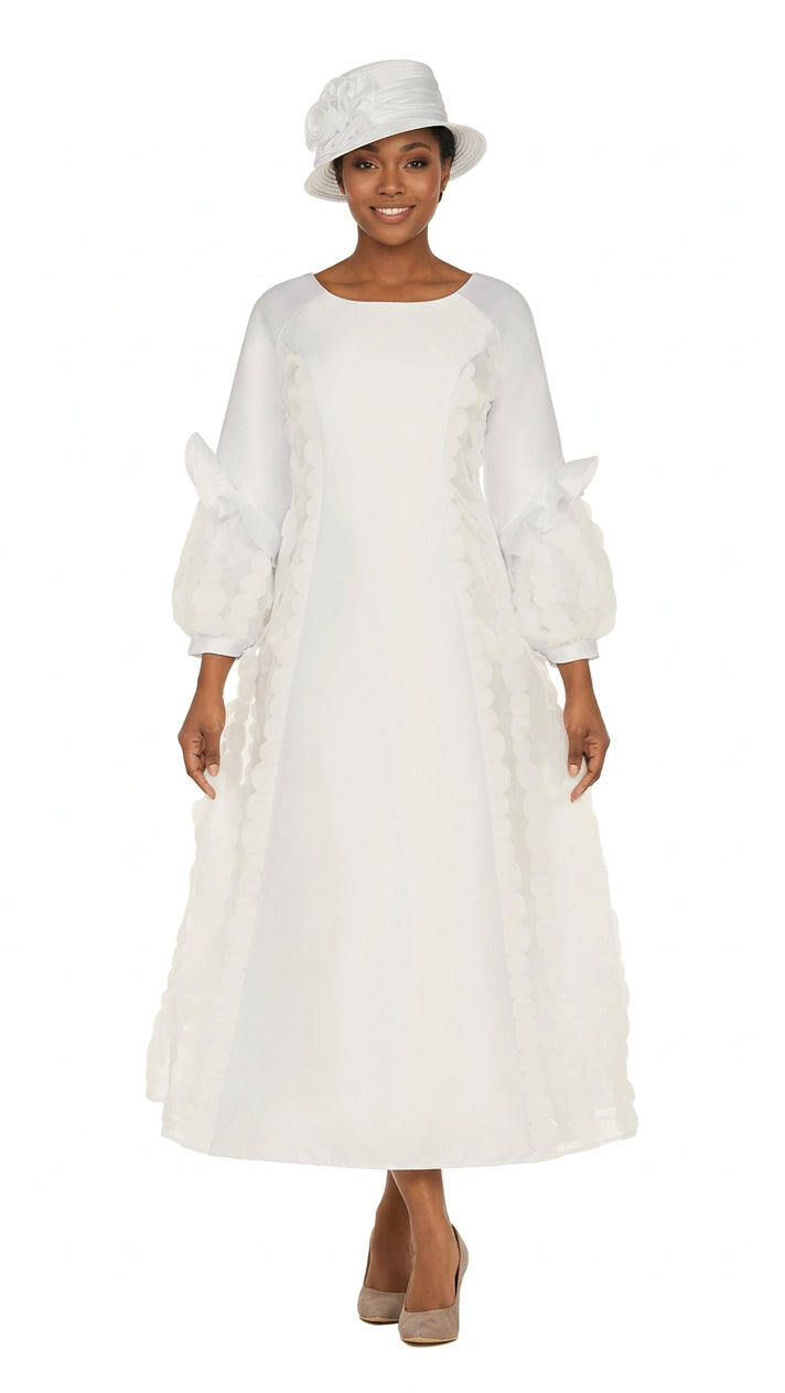 A-line Balloon Slv Dress w/ Circular Petal Design