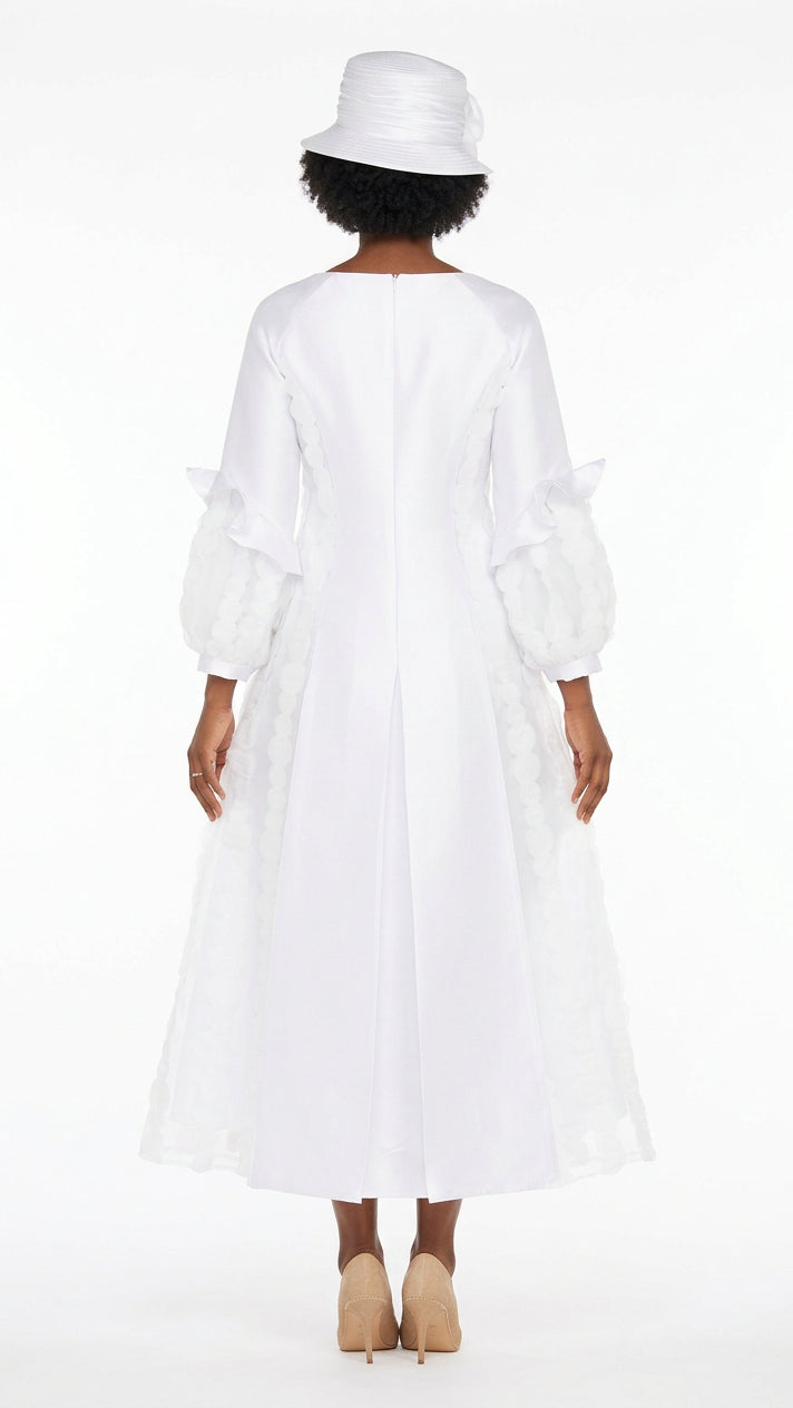 A-line Balloon Slv Dress w/ Circular Petal Design