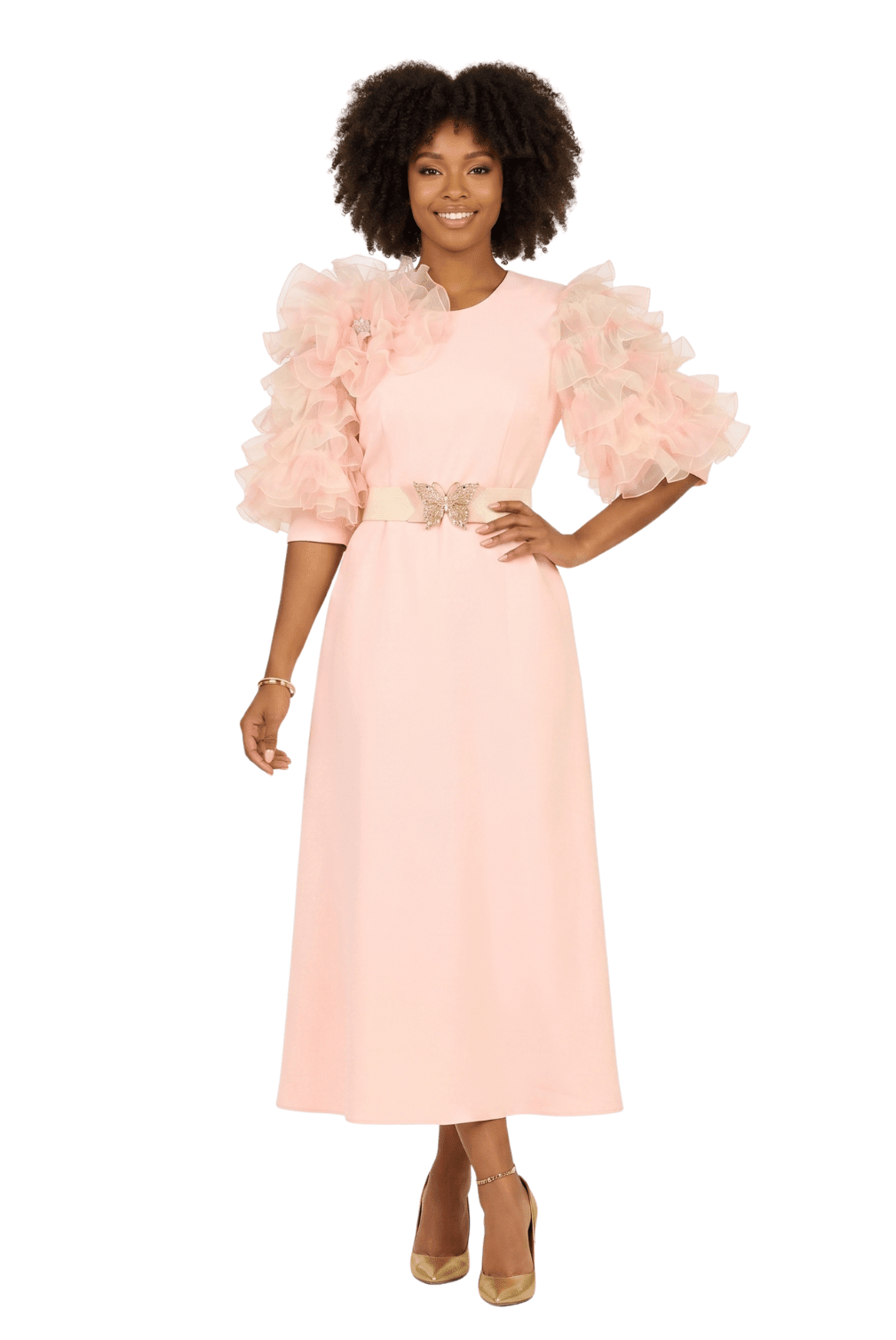 Ruffle Puff Sleeve Maxi Dress with Butterfly Belt - Especially Yours