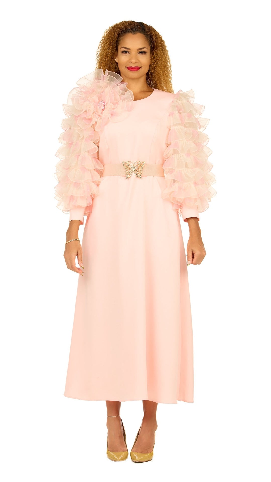 Ruffle Puff Sleeve Maxi Dress with Butterfly Belt
