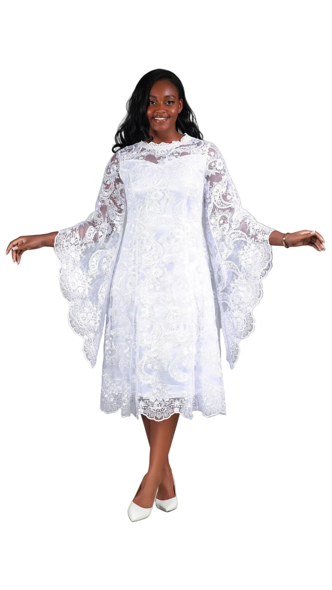 Lace A-line Dress w/ Ovsz Bell Slvs