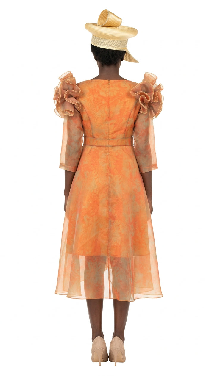 Orange Ruffle Collar High-Low Organza Dress