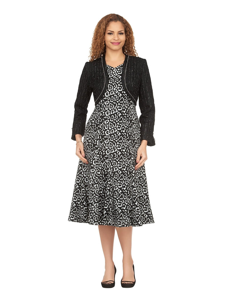 Chic Leopard Print A - Line Dress w/ Faux Bolero Jkt - Especially Yours