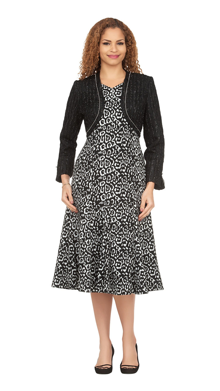Chic Leopard Print A-Line Dress w/ Faux Bolero Jkt