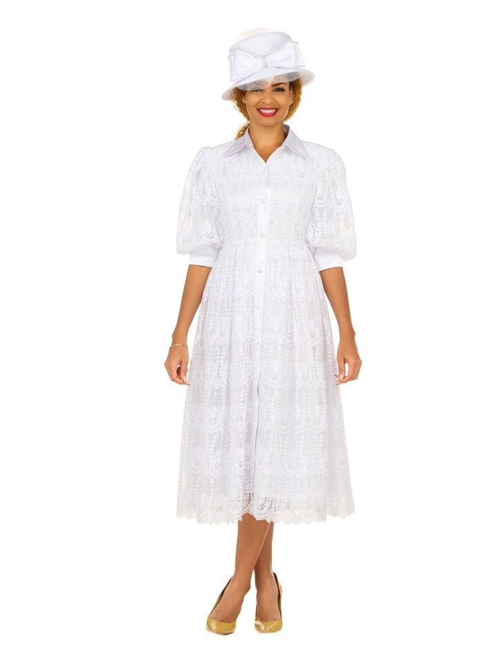 A - line Puffy Sleeve Button Down Lace Dress - Plus - Especially Yours