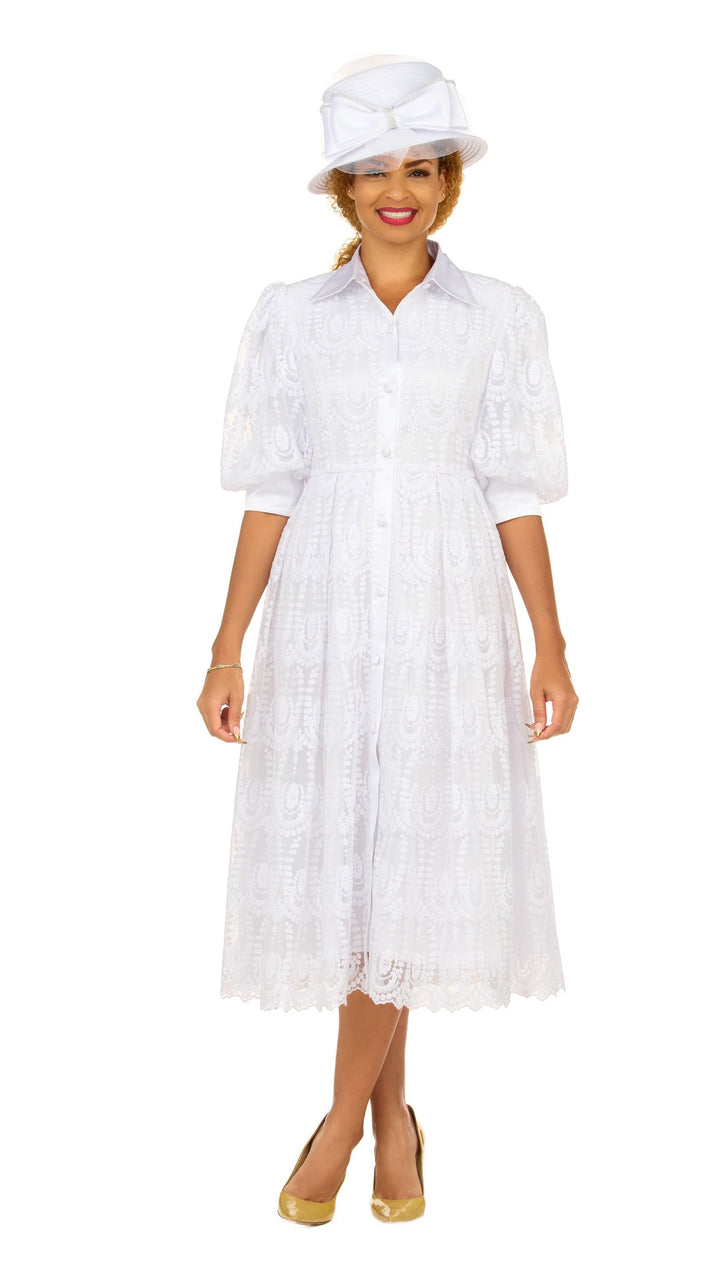 A-line Puffy Sleeve Button Down Lace Dress