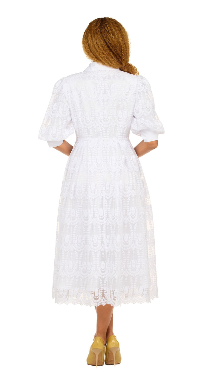 A-line Puffy Sleeve Button Down Lace Dress