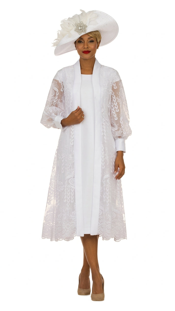 2pc Midi Dress w/ Sheer Lace Overlay Jacket